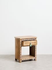 Oliver Bonas Natural Riya Mango Wood Inlay Bedside Table - Image 3 of 6