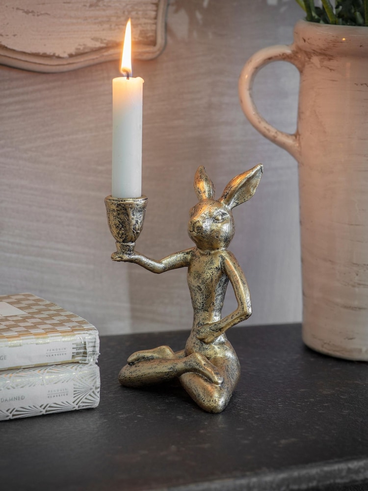 One.World Gold Avening Pair of Hares Candle Holder - Image 2 of 3 One.World Gold Avening Pair of Hares Candle Holder - Image 2 of 3