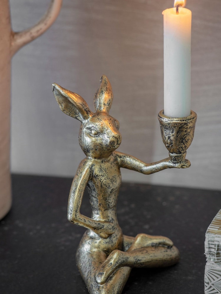 One.World Gold Avening Pair of Hares Candle Holder - Image 3 of 3 One.World Gold Avening Pair of Hares Candle Holder - Image 3 of 3
