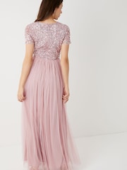 Maya Pink Petite V Neck Short Sleeve Sequin Maxi Dress - Image 2 of 4