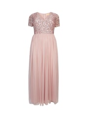 Maya Pink Curve V Neck Short Sleeve Sequin Maxi Dress - Image 5 of 5