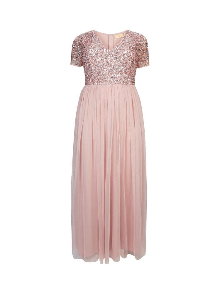 Maya Pink Curve V Neck Short Sleeve Sequin Maxi Dress - Image 5 of 5