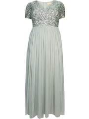 Maya Sage Green Curve V Neck Short Sleeve Sequin Maxi Dress - Image 5 of 5