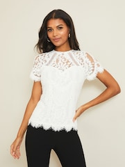 Lipsy White Lace Short Sleeve Top - Image 1 of 4