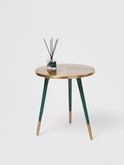 Oliver Bonas Gold and Green Palm Etched Metal Round Side Table - Image 1 of 4