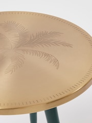 Oliver Bonas Gold and Green Palm Etched Metal Round Side Table - Image 2 of 4