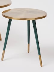 Oliver Bonas Gold and Green Palm Etched Metal Round Side Table - Image 3 of 4