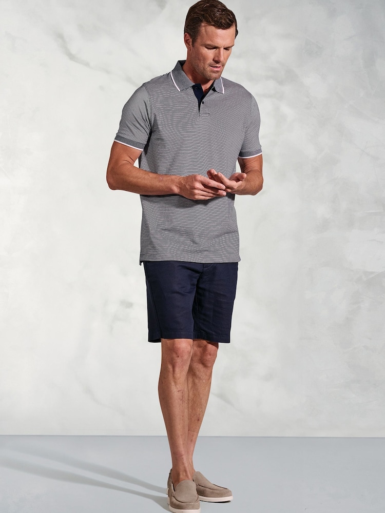 Brook Taverner Blue Fine Stripe Cotton Jersey Polo Shirt - Image 2 of 3 Brook Taverner Blue Fine Stripe Cotton Jersey Polo Shirt - Image 2 of 3