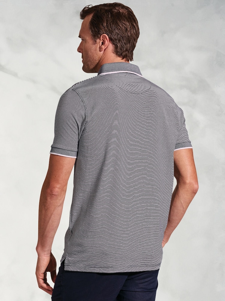 Brook Taverner Blue Fine Stripe Cotton Jersey Polo Shirt - Image 3 of 3 Brook Taverner Blue Fine Stripe Cotton Jersey Polo Shirt - Image 3 of 3