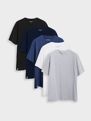 Threadbare Blue Cotton Crew Neck T-Shirts 5 Pack - Image 1 of 4