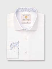 Brook Taverner White Herringbone Stretch Cotton Shirt - Image 3 of 5