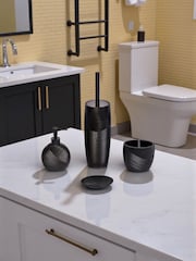 Showerdrape 4 Piece Black Ripple Textured Bathroom Accessory Set - Image 1 of 5