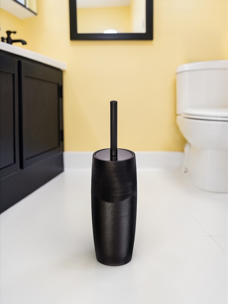 Showerdrape 4 Piece Black Ripple Textured Bathroom Accessory Set - Image 2 of 5