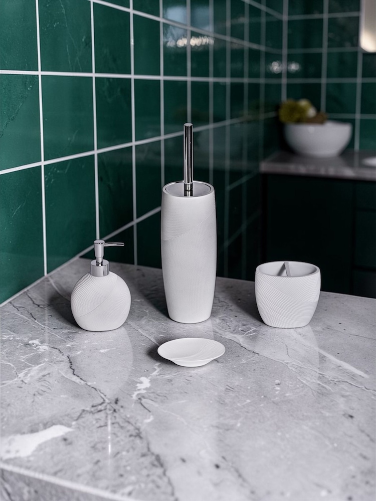 Showerdrape 4 Piece White Ripple Textured Bathroom Accessory Set - Image 1 of 5