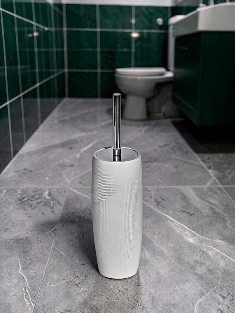 Showerdrape 4 Piece White Ripple Textured Bathroom Accessory Set - Image 2 of 5