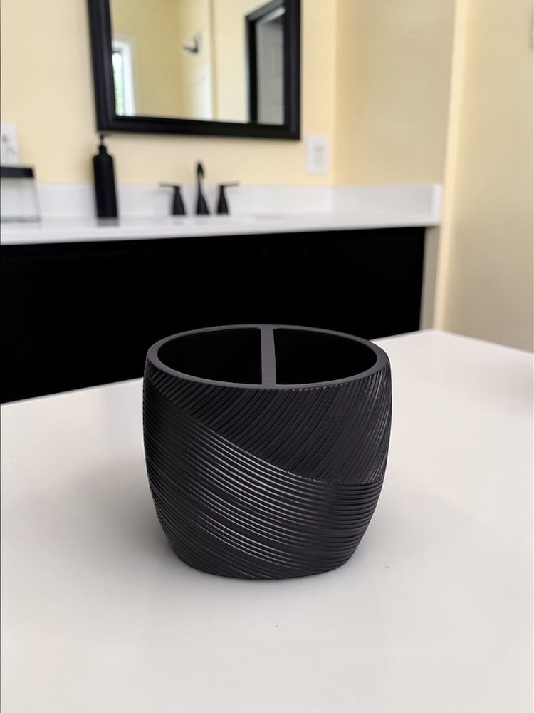 Showerdrape Black Ripple Textured 2 Piece Bathroom Accessory Set - Image 2 of 5 Showerdrape Black Ripple Textured 2 Piece Bathroom Accessory Set - Image 2 of 5