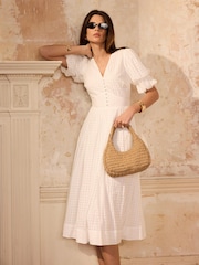 Mint Velvet White Checked Midi Dress - Image 1 of 8