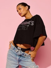 Victoria's Secret Black Logo Cotton Oversized Cropped Top - Image 1 of 3