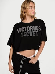 Victoria's Secret Black Logo Cotton Oversized Cropped Top - Image 2 of 3