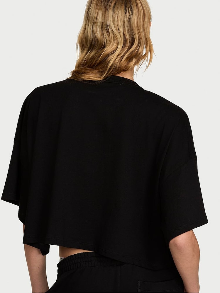 Victoria's Secret Black Logo Cotton Oversized Cropped Top - Image 3 of 3 Victoria's Secret Black Logo Cotton Oversized Cropped Top - Image 3 of 3