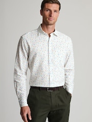 Brook Taverner White Ditsy Floral Watercolour Linen Cotton Shirt - Image 1 of 5