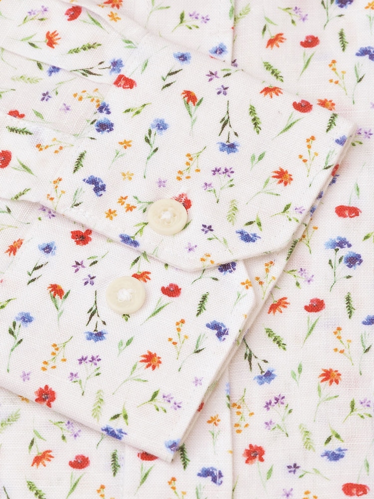 Brook Taverner White Ditsy Floral Watercolour Linen Cotton Shirt - Image 5 of 5 Brook Taverner White Ditsy Floral Watercolour Linen Cotton Shirt - Image 5 of 5