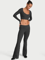 Victoria's Secret Charcoal Heather Grey Cotton Foldover Flare Leggings - Image 1 of 2