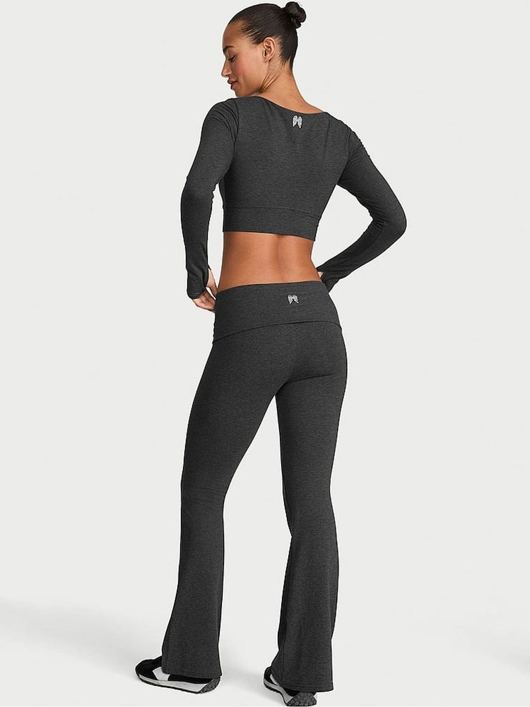 Victoria's Secret Charcoal Heather Grey Cotton Foldover Flare Leggings - Image 2 of 2 Victoria's Secret Charcoal Heather Grey Cotton Foldover Flare Leggings - Image 2 of 2