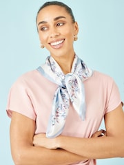 Yumi Blue Silk Butterfly Placement Silk Scarf - Image 1 of 3