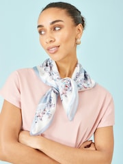 Yumi Blue Silk Butterfly Placement Silk Scarf - Image 2 of 3