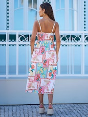 Yumi Cream Fruit Print Ruched Back Midi Sun Dress - Image 4 of 5