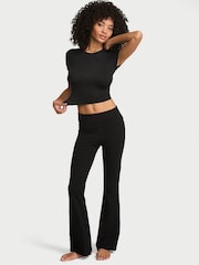 Victoria's Secret Black Angel Cotton Foldover Flare Leggings - Image 2 of 3