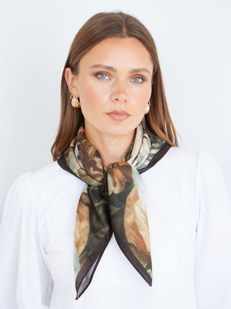 Yumi Brown Autumnal Floral Viscose Scarf - Image 1 of 2 Yumi Brown Autumnal Floral Viscose Scarf - Image 1 of 2