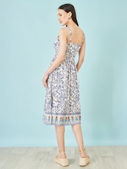Yumi Cream Floral Border Print Viscose Midi Sun Dress - Image 4 of 5