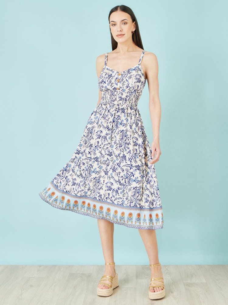 Yumi Cream Floral Border Print Viscose Midi Sun Dress - Image 5 of 5 Yumi Cream Floral Border Print Viscose Midi Sun Dress - Image 5 of 5