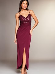 Lipsy Red Petite Applique Lace Cami Maxi Dress - Image 1 of 4