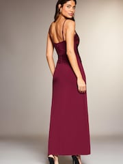 Lipsy Red Petite Applique Lace Cami Maxi Dress - Image 2 of 4
