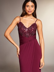 Lipsy Red Petite Applique Lace Cami Maxi Dress - Image 4 of 4