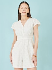 Yumi Cream Cotton Broderie Anglaise Playsuit - Image 1 of 5
