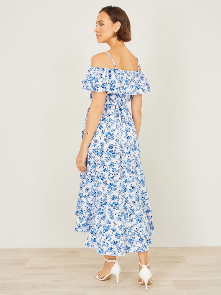 floral bardot midi dress Leanna Mesh Midi Dress In Ivory Floral