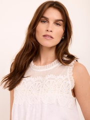 白色 - Mint Velvet Cotton Blend Lace Applique Top - 圖片 4/6