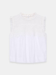 白色 - Mint Velvet Cotton Blend Lace Applique Top - 圖片 5/6