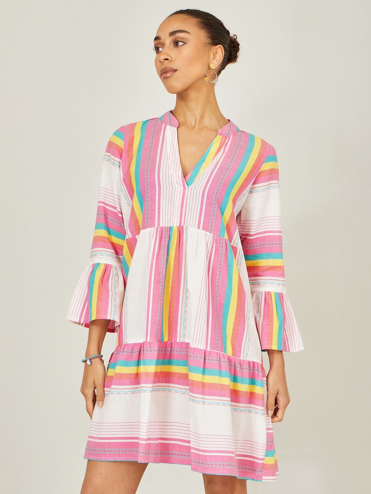 Yumi Pink Stripe Cotton Tunic - Image 1 of 5 Yumi Pink Stripe Cotton Tunic - Image 1 of 5