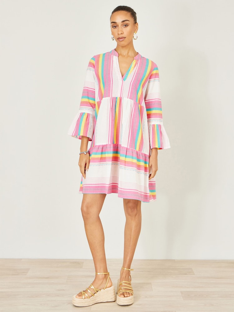 Yumi Pink Stripe Cotton Tunic - Image 2 of 5 Yumi Pink Stripe Cotton Tunic - Image 2 of 5