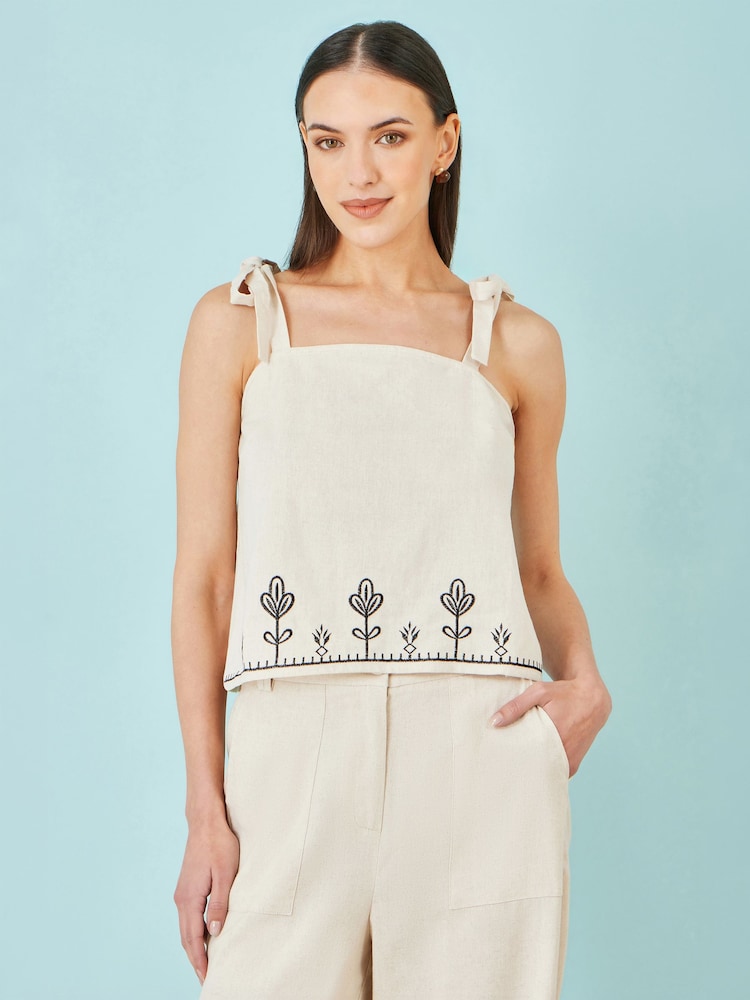 Yumi Cream Linen Mix Embroirdered Top - Image 1 of 3 Yumi Cream Linen Mix Embroirdered Top - Image 1 of 3