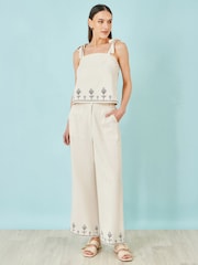 Yumi Cream Linen Mix Embroirdered Top - Image 2 of 3