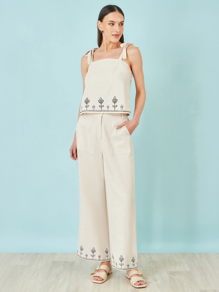 Yumi Cream Linen Mix Embroirdered Top - Image 2 of 3 Yumi Cream Linen Mix Embroirdered Top - Image 2 of 3