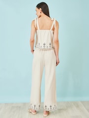 Yumi Cream Linen Mix Embroirdered Top - Image 3 of 3