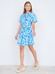 Yumi Blue Floral Print Viscose Relaxed Shirt Dress - Image 2 of 5