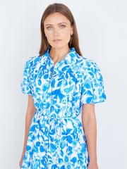 Yumi Blue Floral Print Viscose Relaxed Shirt Dress - Image 3 of 5